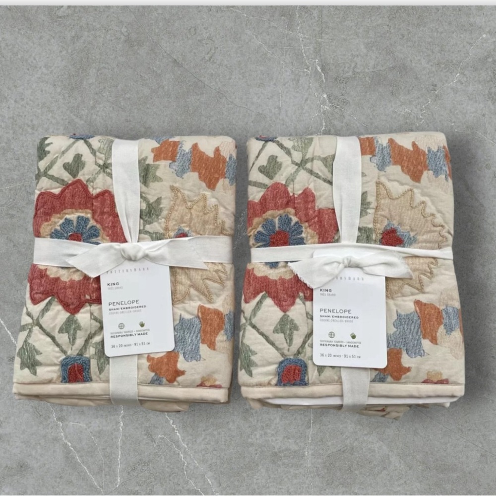 Pottery Barn PENELOPE Handcrafted King Sham Set/2 NEW